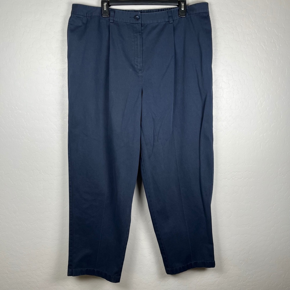L.L. Bean Curvy Fit Pleated Cropped Pants Comfort Waist Blue 18W‎